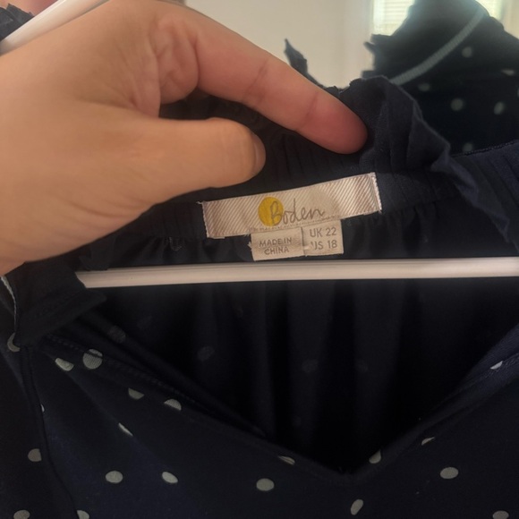 BODEN Navy Blue Polka Dot Ruffled Tie Blouse - Picture 3 of 4